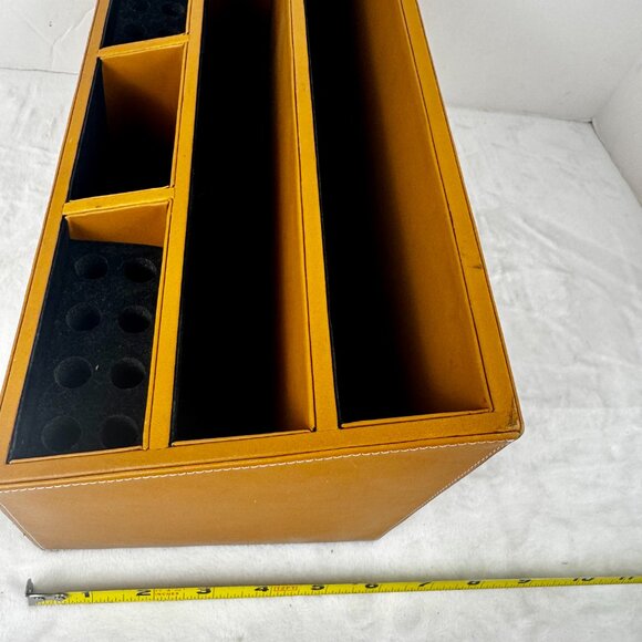 Levenger Morgan Full Grain Tan Smooth Leather Desk Top Organizer Caddy Office - Picture 4 of 15